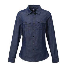 Premier Womens/Ladies Denim Jean Style Stitching Shirt / Indigo Denim